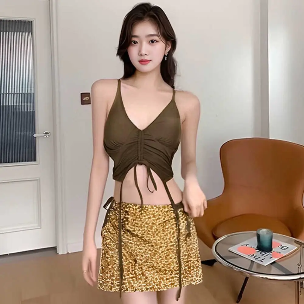 

Coffee Swimsuit Suit Lace-up Design Halter Neck Triangle Bikini Slimming Mini Style Separate Swimwear Women's Swimwear