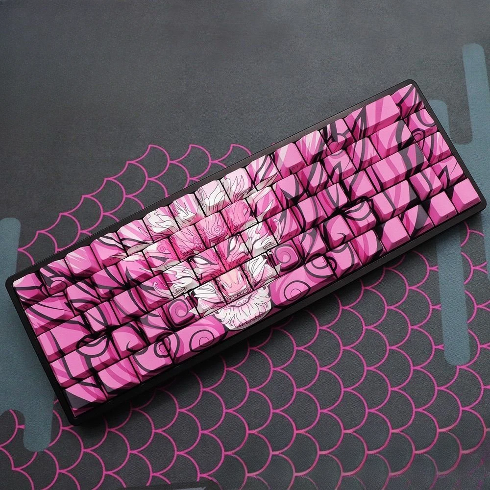 Orlon Pink Dragon Keycap 136 Key Pbt Five-Sided Thermal Sublimation Wooting 60 He Made 68 Diy Chinese Style Dragon Keycap
