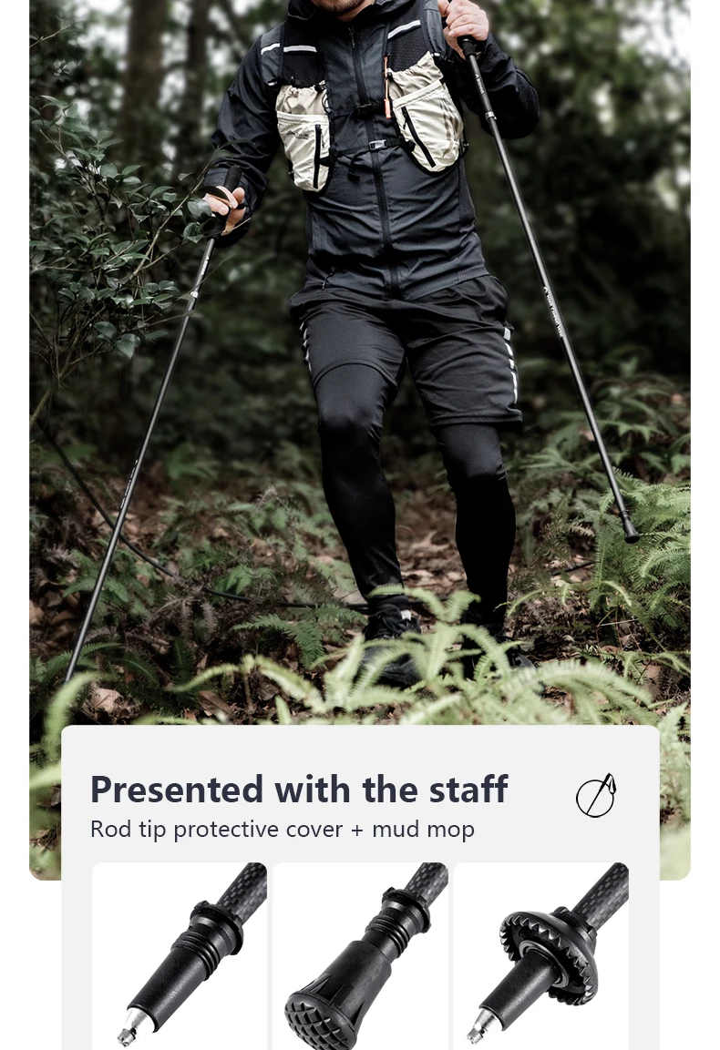 BISINNA 2 Stück ultraleichte Trekkingstöcke, zusammenklappbare Wanderstöcke, Wanderstöcke aus Kohlefaser, tragbare Trail-Running-Stöcke – Detail 11