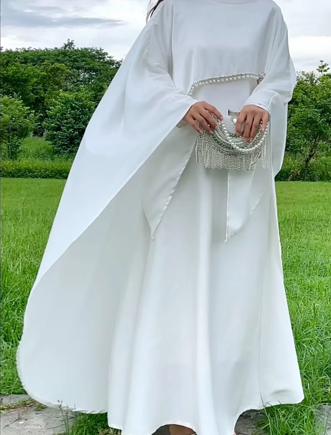 Morocco Modest Beading Sequins Muslim Women Wedding Dresses Cape Bride Dress Turkey Long Sleeves Kaftan Arab Robe Party Gown New