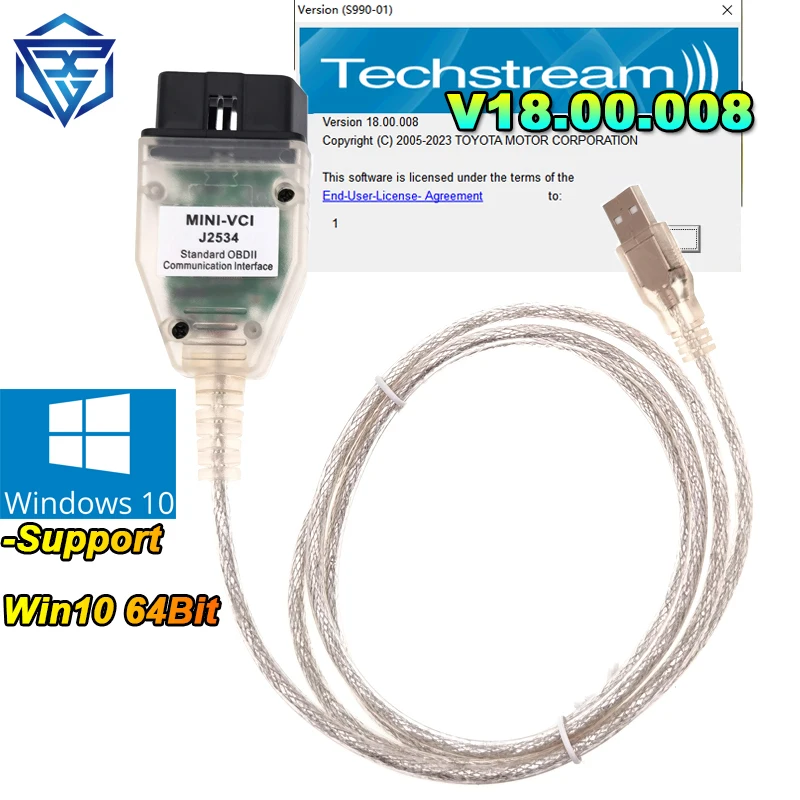 

V18.00.008 MINI VCI For TOYOTA TIS Techstream Mini vci FTDI FT232RL Chip J2534 OBD2 Car Diagnostic Cable Until 2022 Years