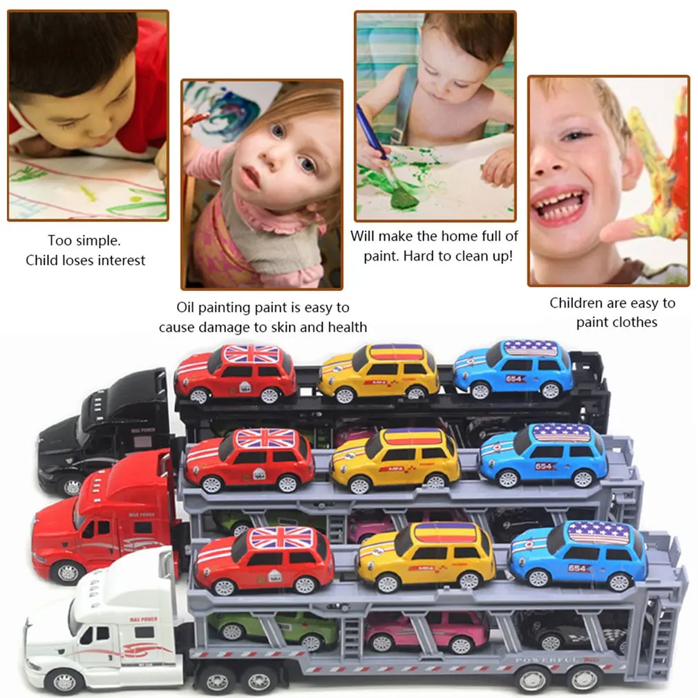 1:48 35CM Alloy American Big Truck with 6PCS Mini Metal Alloy Diecast Car Model 1:64 Scale Toys Vehicles Carrier Truck For Kids