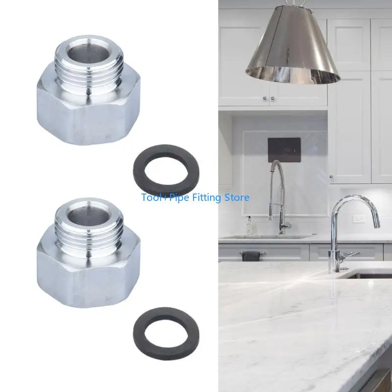 F92B Stainless Steel Water Line Thread Adapter Set 2 Female G3/8 Male With Tape for Faucet Campers Washer PipeS Connection