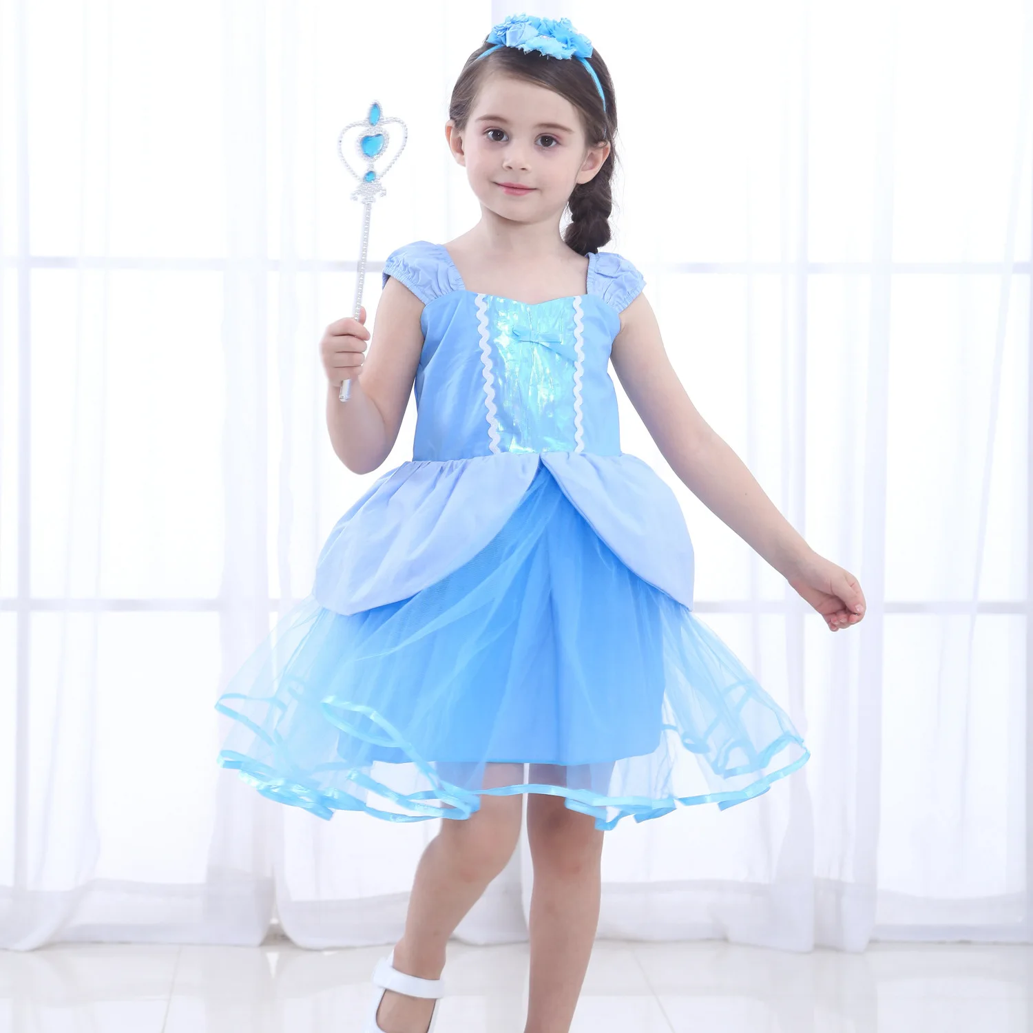 

Cinderella Girls' Puffy Dress Makeup Ball Fairy Tale Costume Children's Fashion Summer Outfit Gray Cinderella Dress