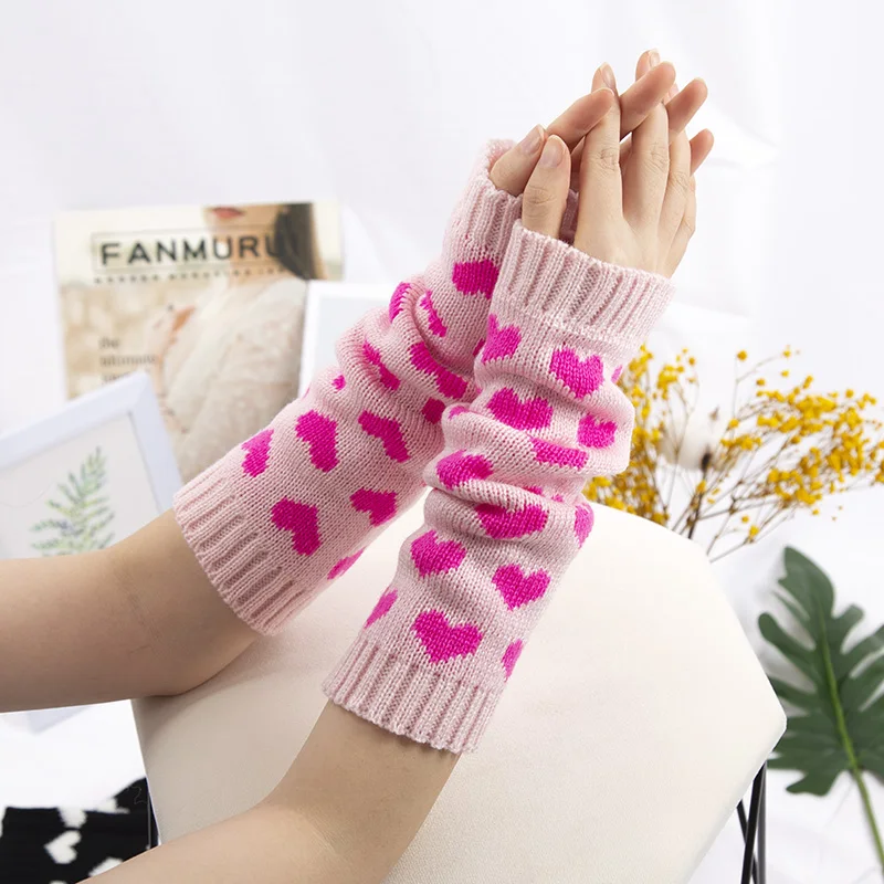 1 Pair Women JK Gloves Japanese Kawaii Lolita Arm Sleeve Girl Arm Crochet Knitting Gothic Heart Warm Fingerless Warmer Gloves