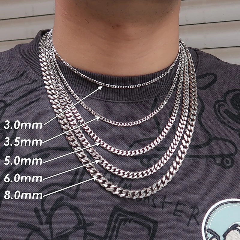 10 Pieces Stainless Steel Cuban Link Necklace for Men Women Tarnish Free Heavy Curb Chain Necklace Choker 16 18 20 22 24 Inches