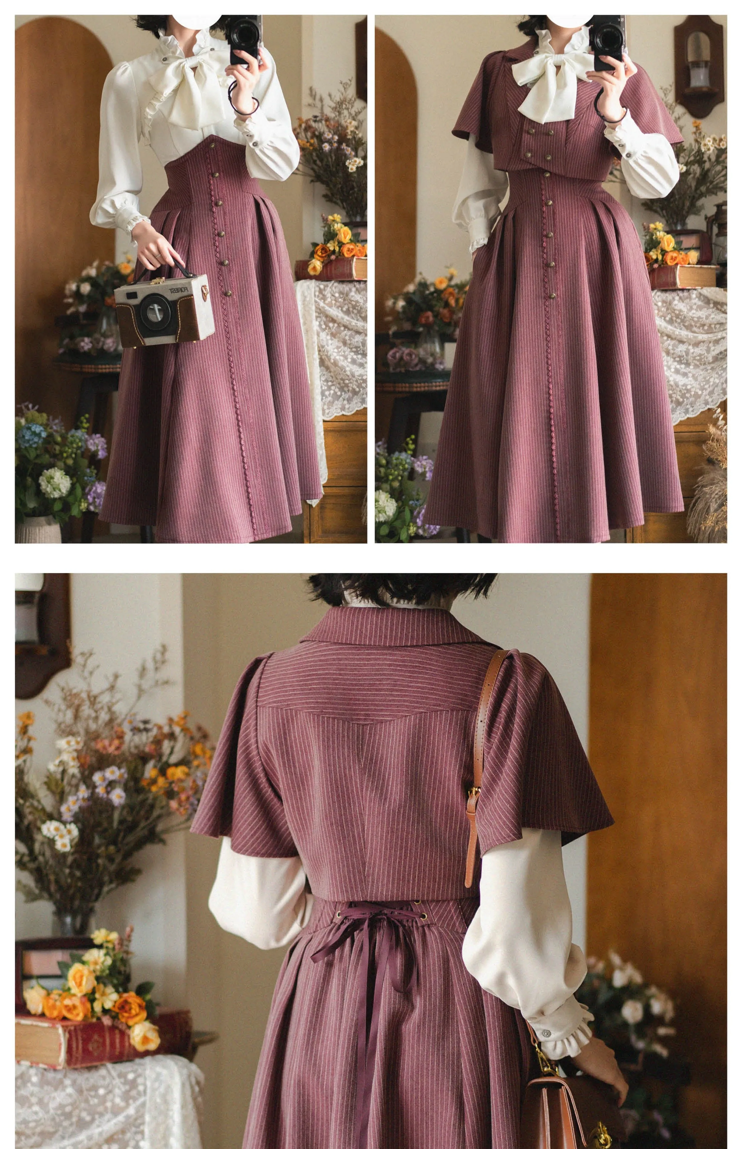 2026 ربيع جديد المرأة الوقوف طوق كم طويل قميص صغير معطف الرأس أنيقة الكلاسيكية تنورة طويلة الأصلي الرجعية تنورة مجموعة #3