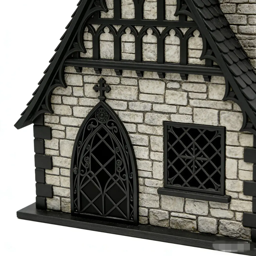 1:12 Scale Gothic Arched Door & Window Set, Miniature Dark Aesthetic Accessory for Dollhouse Diorama Scene & Photography Prop