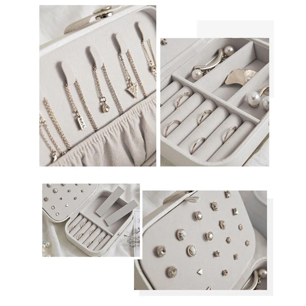 

Portable Simple Storage Box Multifunctional Two Layers Container For Women Travel Small PU Jewelry Case (White)