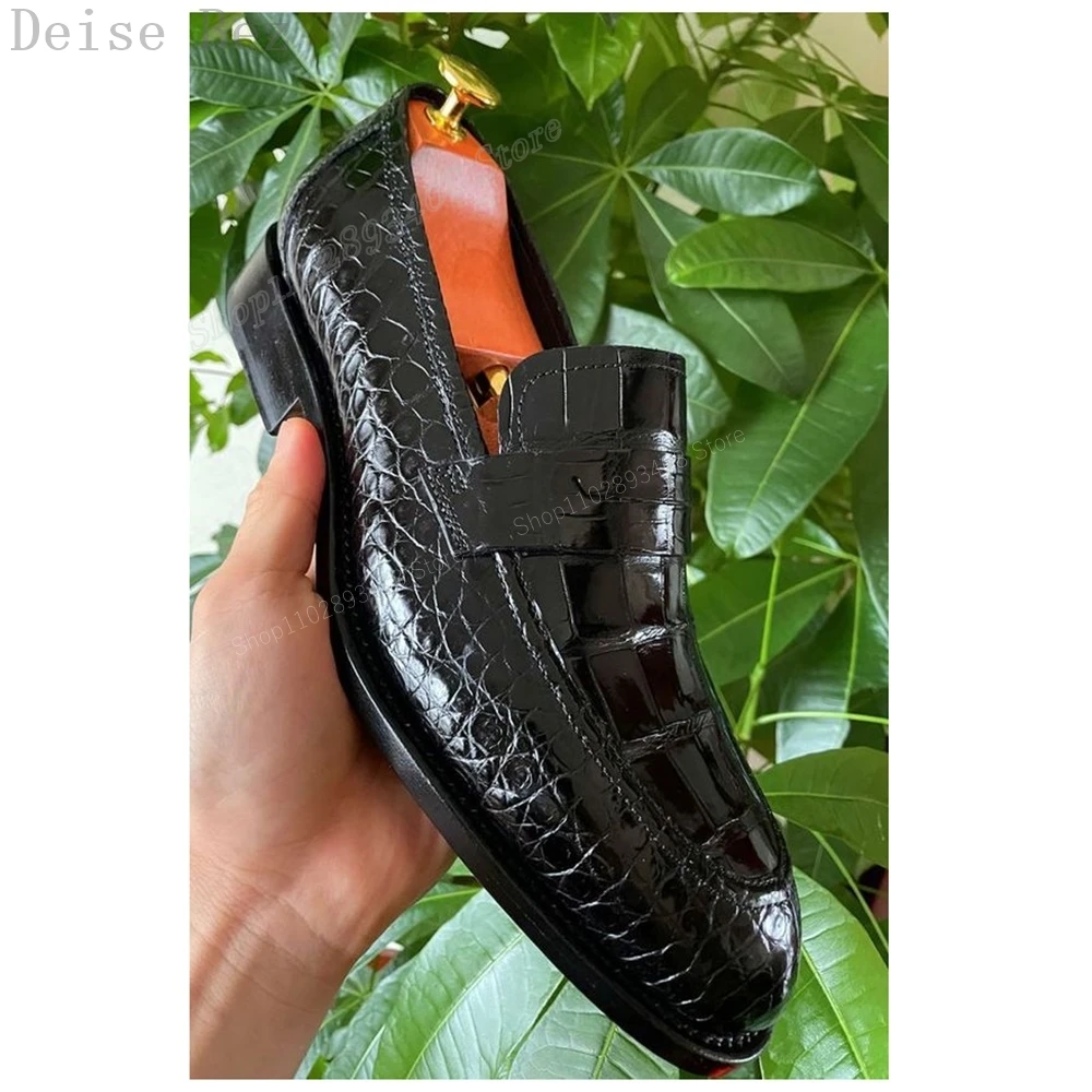 

Black Crocodile Pattern Men Dress Shoes Business Wedding Slip-on Leather High Quality Classic Men Shoes 2023 Zapatillas Mujers