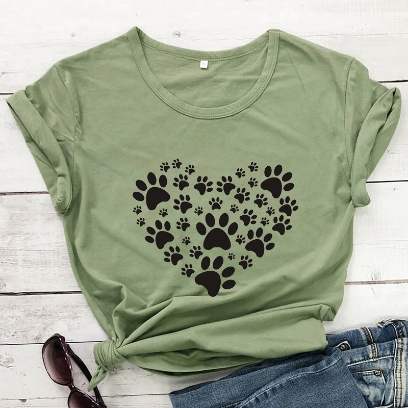 

cute paw heartbeat tshirt funny women short sleeve graphic dog mom tee shirt