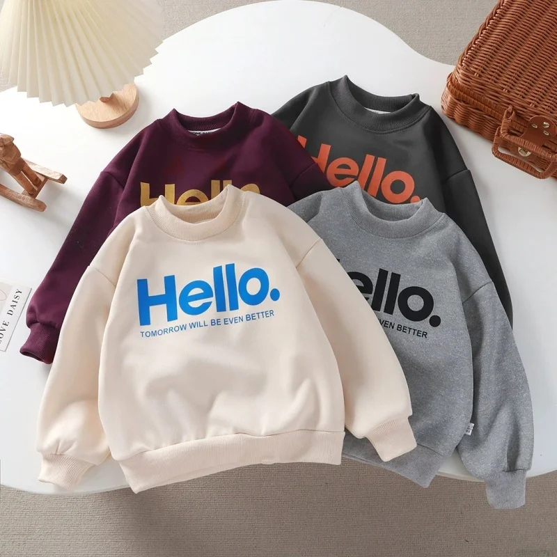 

Warm Long Sleeve Sweatshirt for Girls Boys - Autumn Pullover Kids Letter Jumper Casual Fashion Outerwear for Children