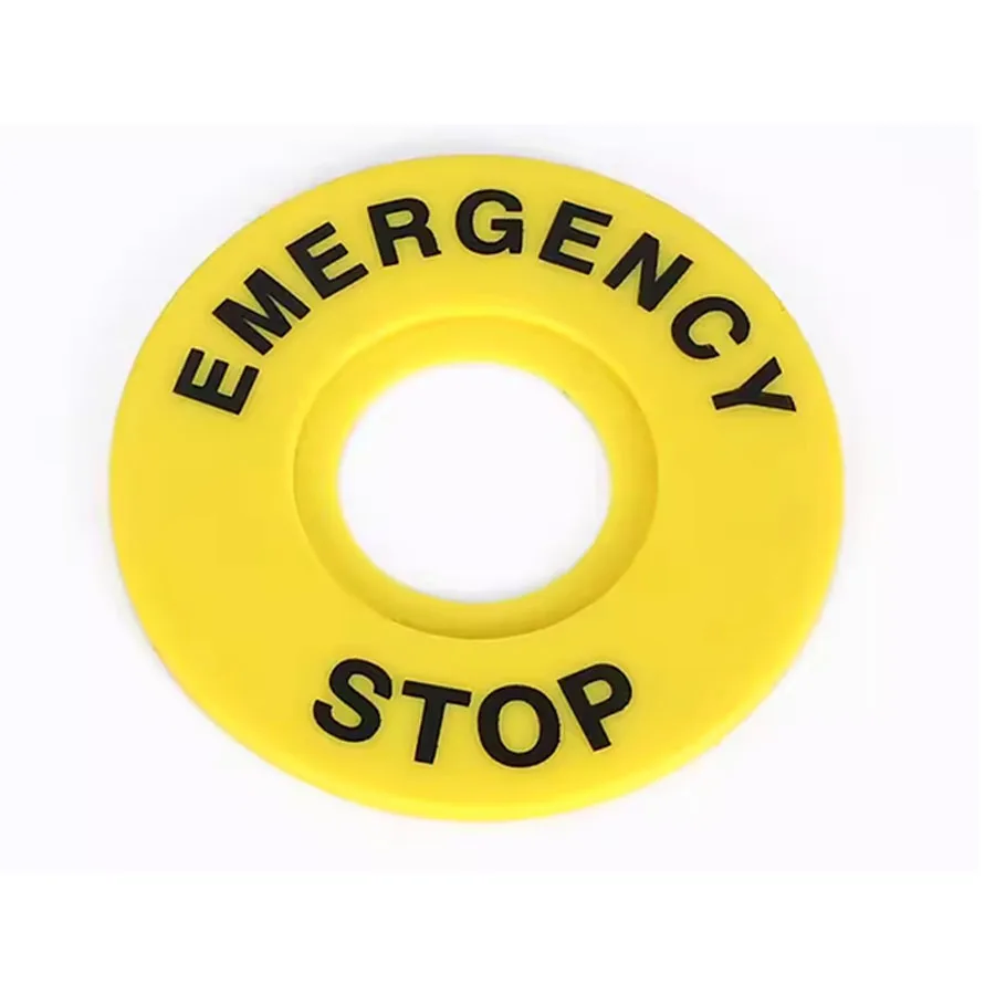 Emergency stop button yellow warning circle, circular emergency stop switch signboard, STOP prompt plate, 16/22mm aperture