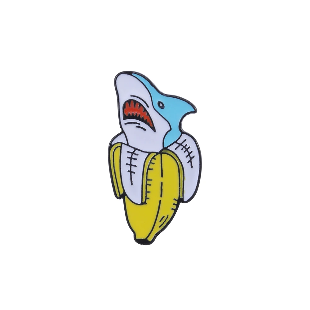 Personality Pretty Banana Shark Enamel Pins Brooches For Bag Backpack Hat Clothes Jewelry Free Shipping