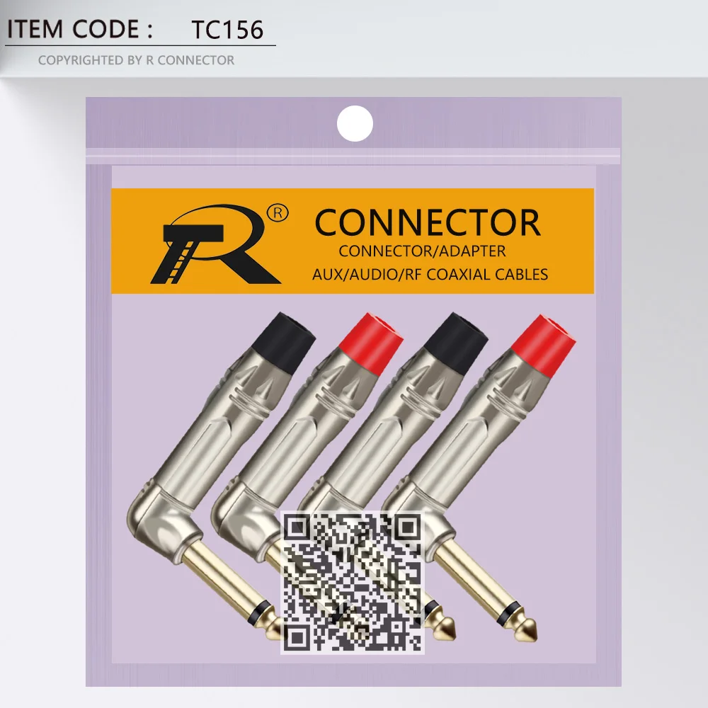 2PCS Right Angle Mono 6.35MM Jack 6.3MM Male Plug Connector Gold Plated 1/4 Inch Plug Microphone Guitar Connector