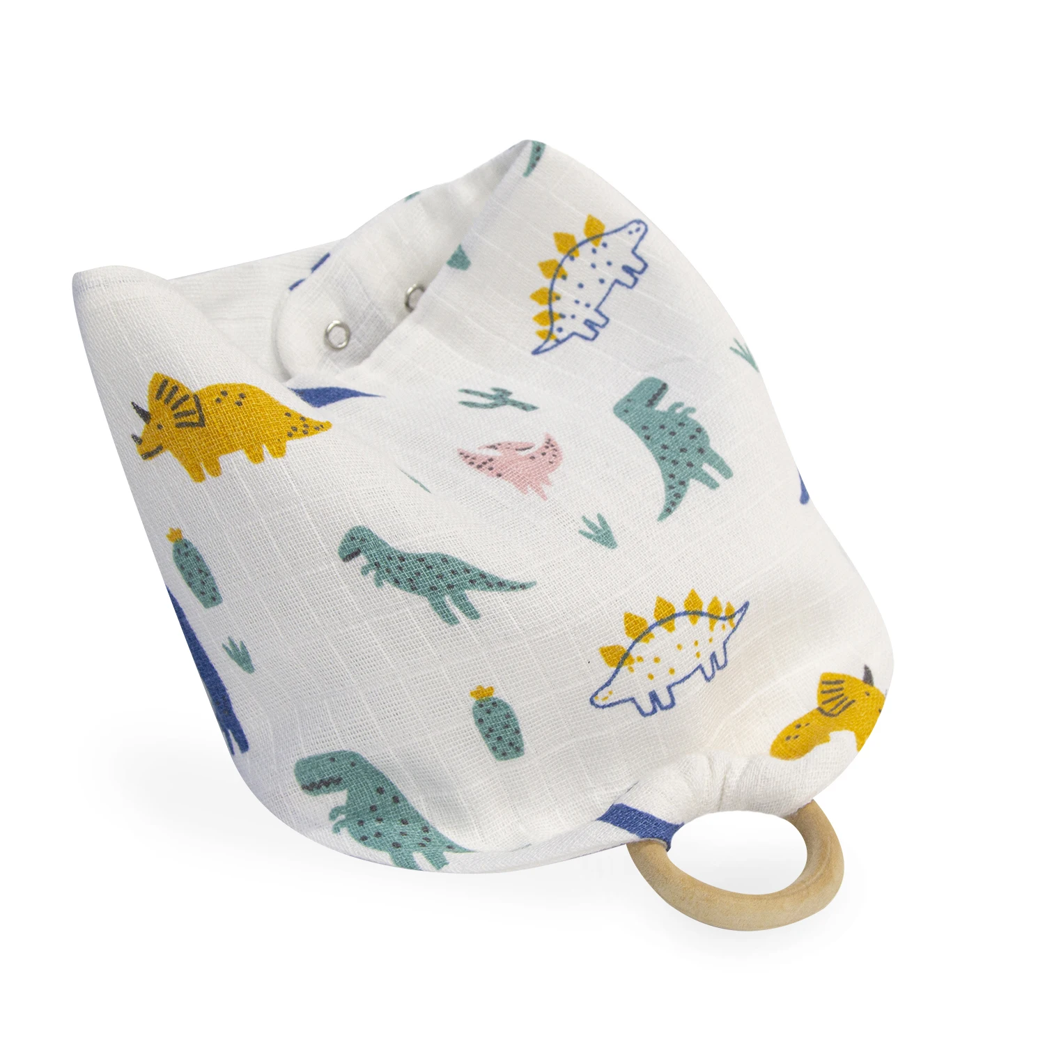 Dino wooden mouthguard muslin bib