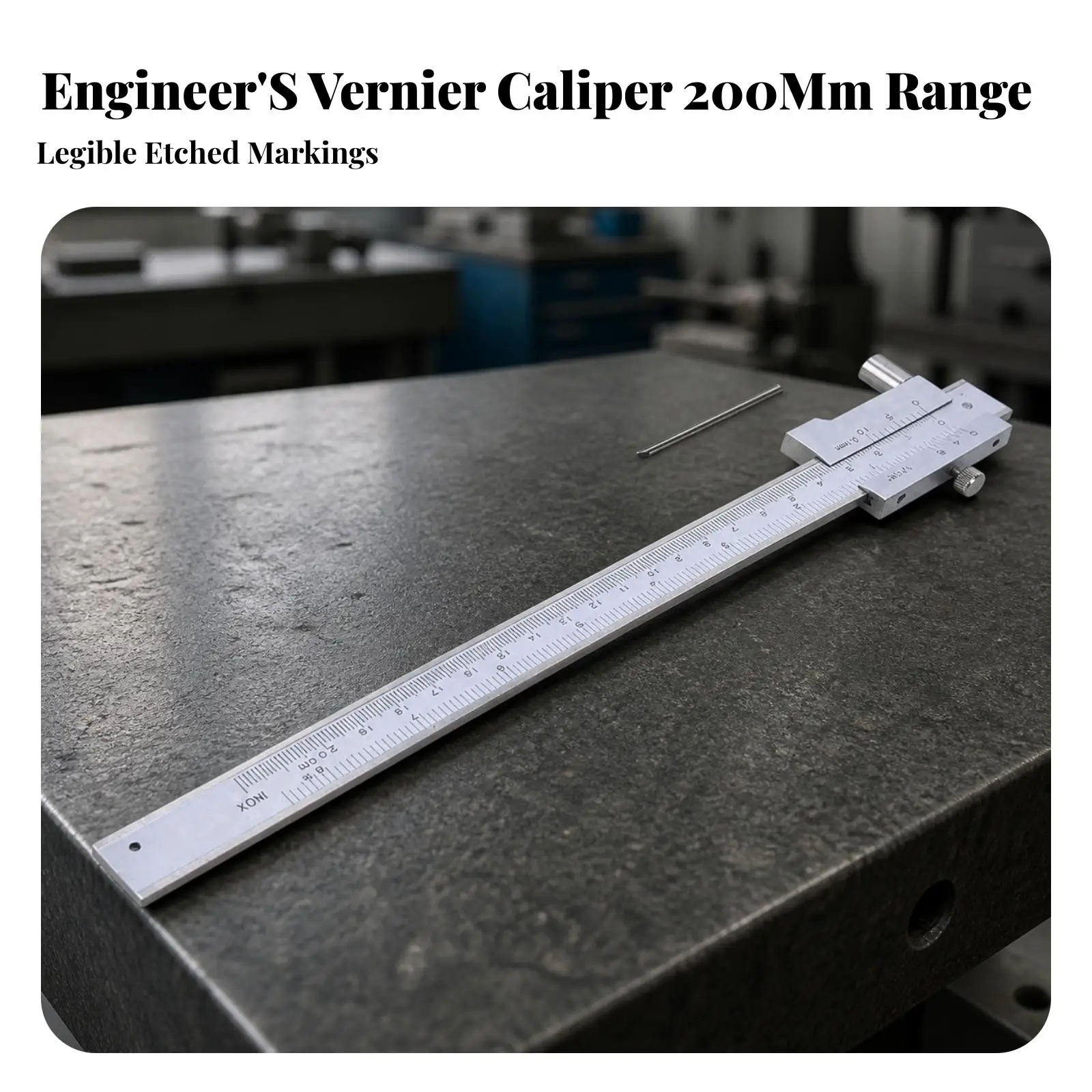 Accurate Stainless Steel Caliper 200mm Vernier Measuring Instrument with Carbide Tip for Edge Cleaning and Deburring