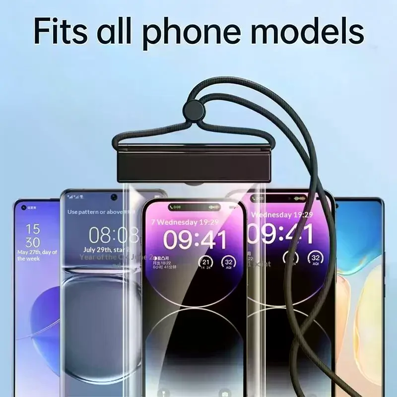 Capa universal transparente à prova d'água para celular com tela sensível ao toque, para mergulho e natação, tipo bolsa transversal.