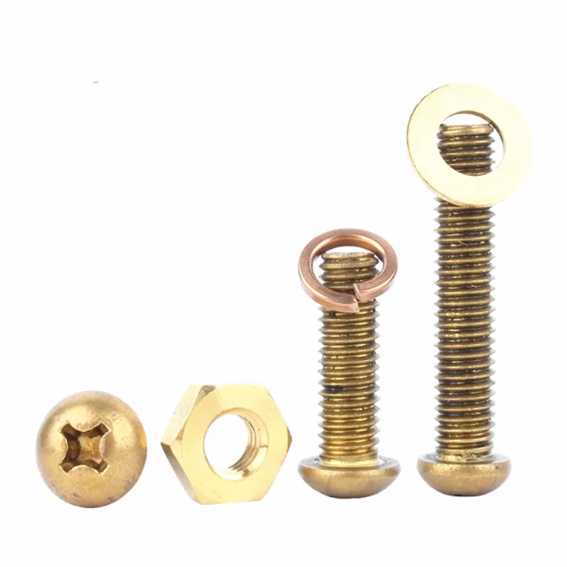 2-20Pcs M3 M4 M5 M6 M8 Copper screw nut set copper round head combination brass all-copper plate head Cross machine tooth screw