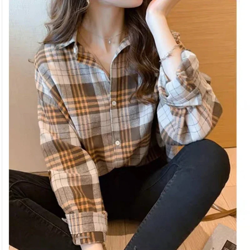 camisas blusas mujer de moda 2025 Autumn Top female women plaid printed shirt Blouses tops Long sleeve Chic woman blouse