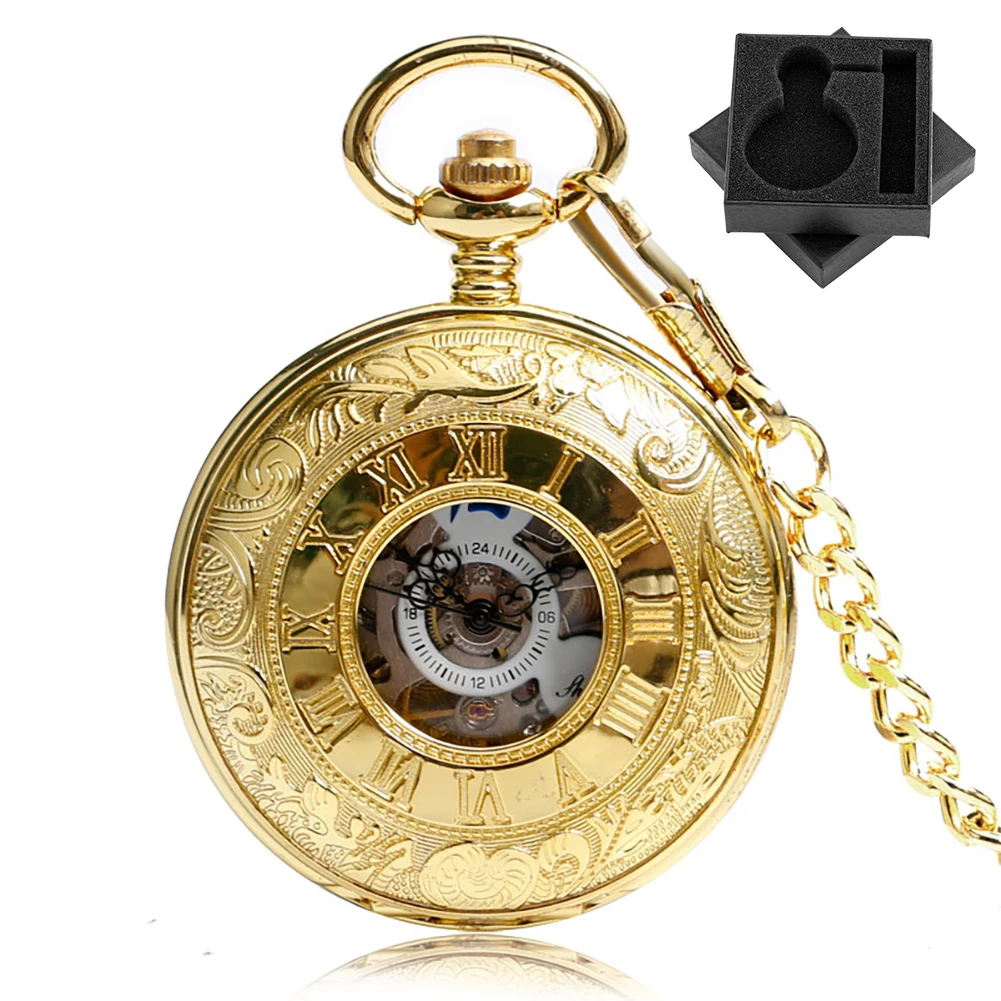 الرجعية الأزرق الأرقام العربية الهاتفي الرجال دليل الميكانيكية ساعة الجيب الذهبي فوب سلسلة Steampunk ساعة الجيب هدية الذكور