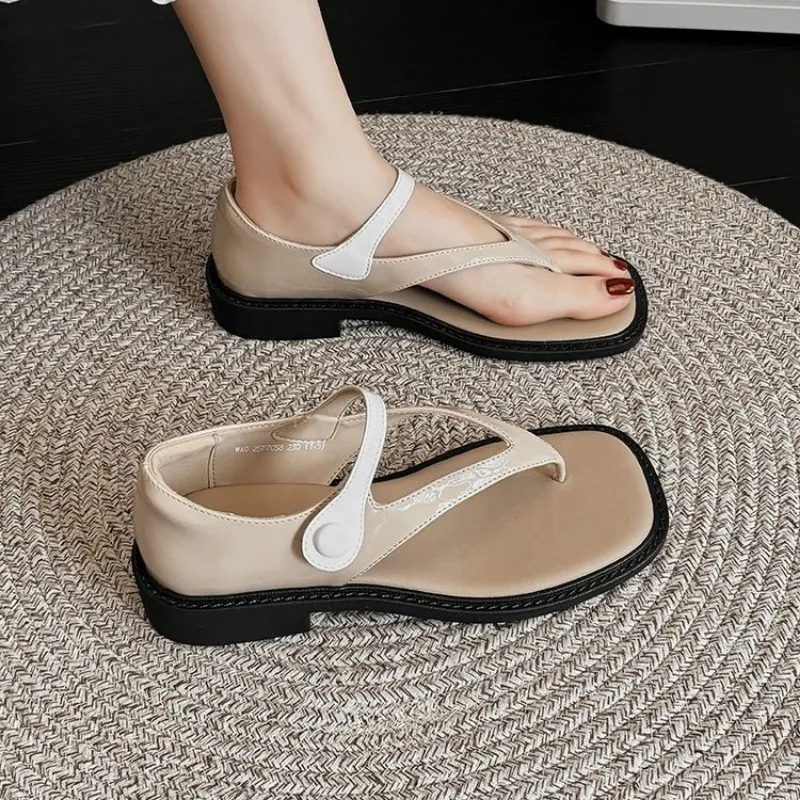 

Summer Flip-Flop Sandals Women Genuine Leather Solid Buckle Strap Style 2025 Outdoor Ladies Dress Shoes Handmade Plus Size 41 42