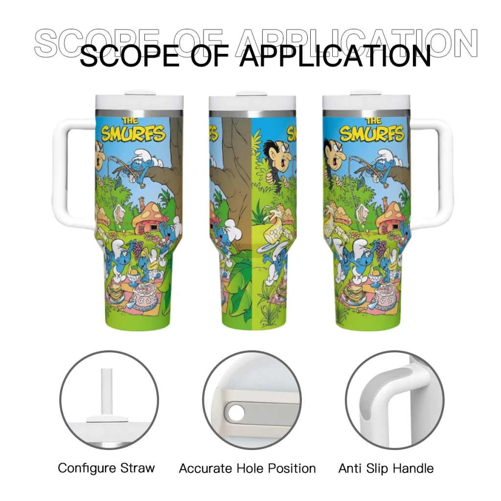 Car Travel Mugs The-Smurfs Stainless Steel 304 Tumbler Water Bottle 40oz/1200ml