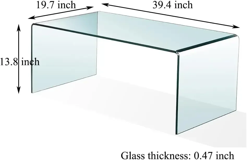 Glass Coffee Table, Modern Tempered Clear Coffee Tables Decor for Living Room, Easy to Clean and Safe Rounded Edges