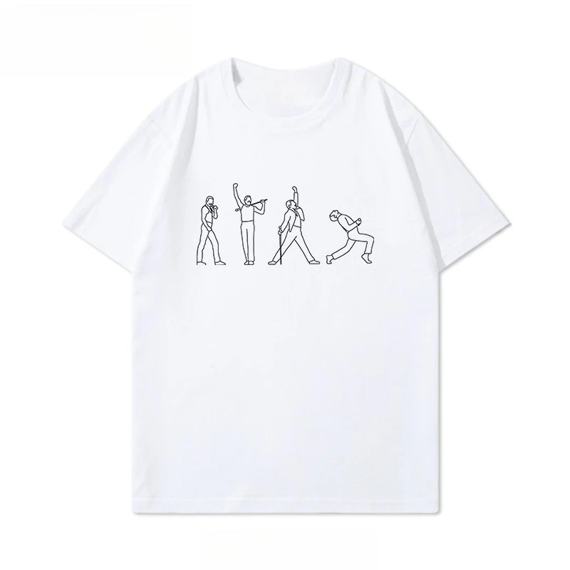 

QUEEN Band Uncle Tooth Line Printing T-Shirt Short Sleeve Retro Rock Casual Simple Loose Pure Cotton Men's and Women's Popular