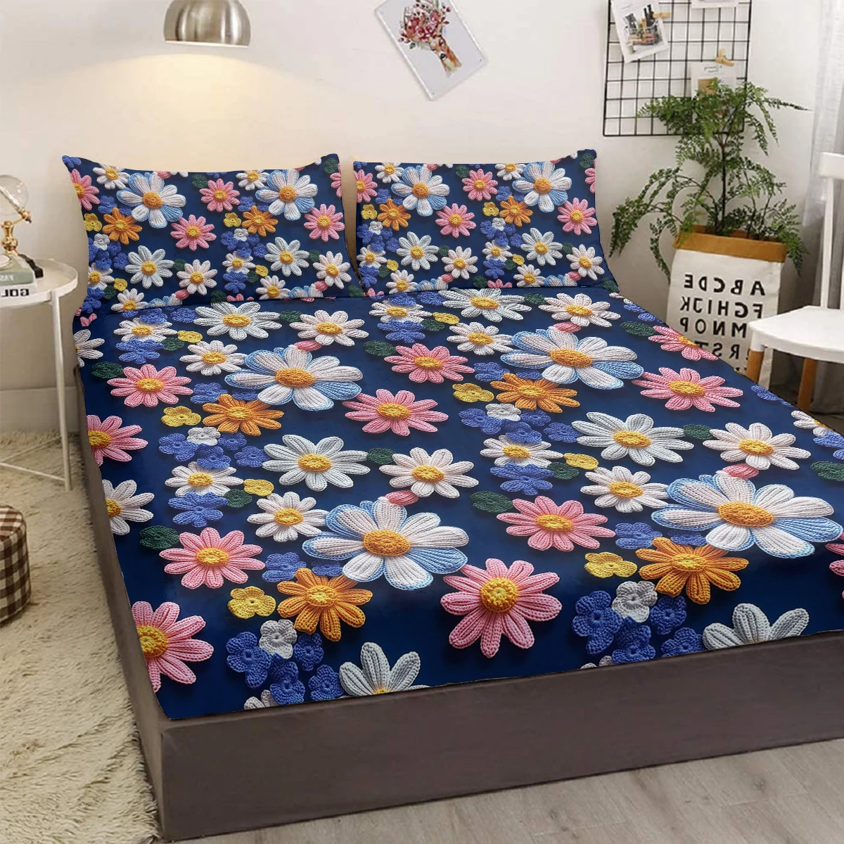 

Pencil Daisy 3-piece bedding set with 2 pillowcases, suitable for living room and bedroom (fresh flowers, traditional festivals)