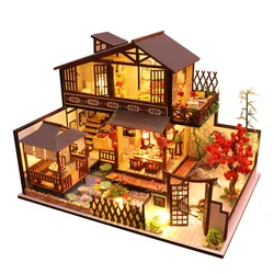 DIY Wooden Miniature Model Kit Japanese Casa Doll Houses 3D Puzzle Dollhouse With Furniture Lights for Friends Birthday Gifts