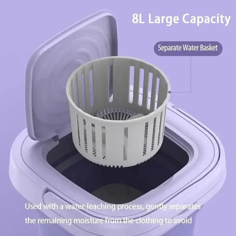 8L Portable Small Foldable Washing Machine with Spin Dryer for Socks Underwear Panties Washer Household Mini Washing Machine