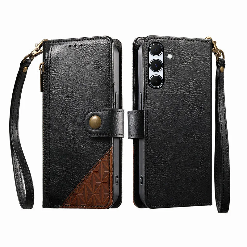 Flip Color-blocked leather Card Slot Wallet Cover For Samsung Galaxy A55 A90 A82 A72 A71 A17 A70s A70 A53 A51 5G UW Phone Case