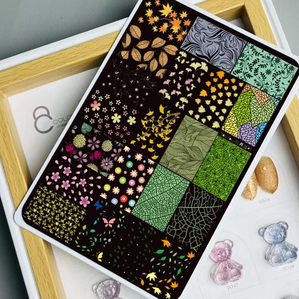 Placas de estampado de uñas de hoja de arce, 15x10cm, plantilla de impresión de esmalte de uñas de flor de hoja de otoño, molde de plantillas para decoración de uñas de acero inoxidable