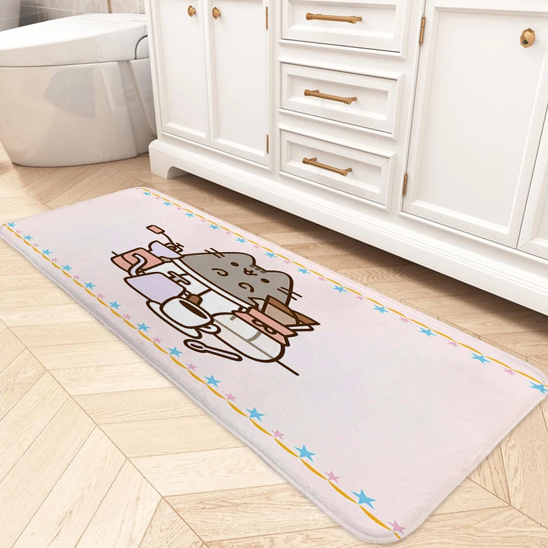 Bathroom Foot Mat D-Pusheens Cute Hallway Living Room Floor Carpet Kitchen Bedroom Rug Entrance Door Doormat Slip-resistant