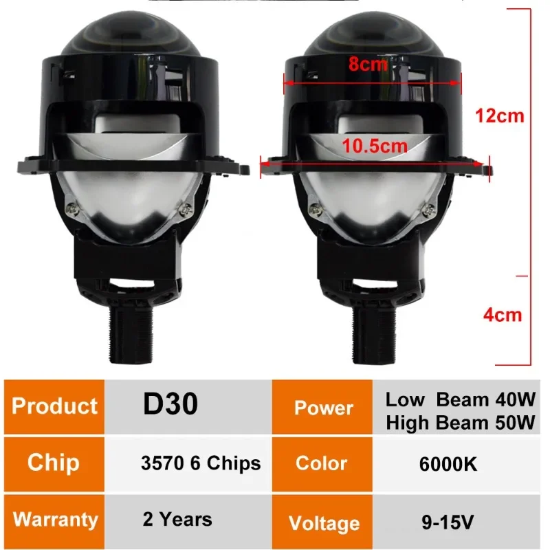 2PCS D30 Car Led He…