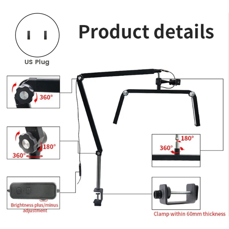 AB46-26-Inch Three-Lamp Desktop Lamp 30W Folding Cantilever Half-Moon Lamp With Desktop Clamp And Remote Control