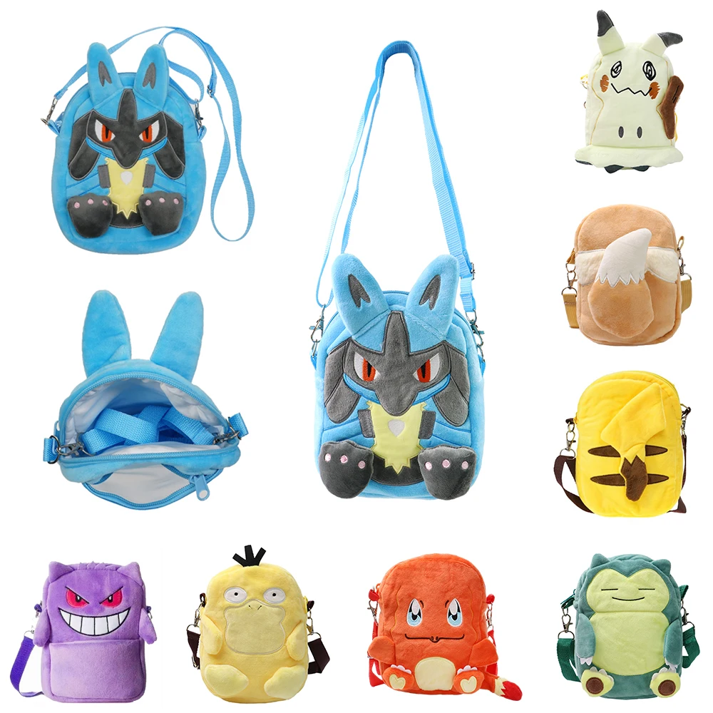 Pokemon Gengar Plush Shoulder Bag Pikachu Rowlet Crossbody Bag Cute Children Storage Sling Bag Toy Canvas Small Student Knapsack