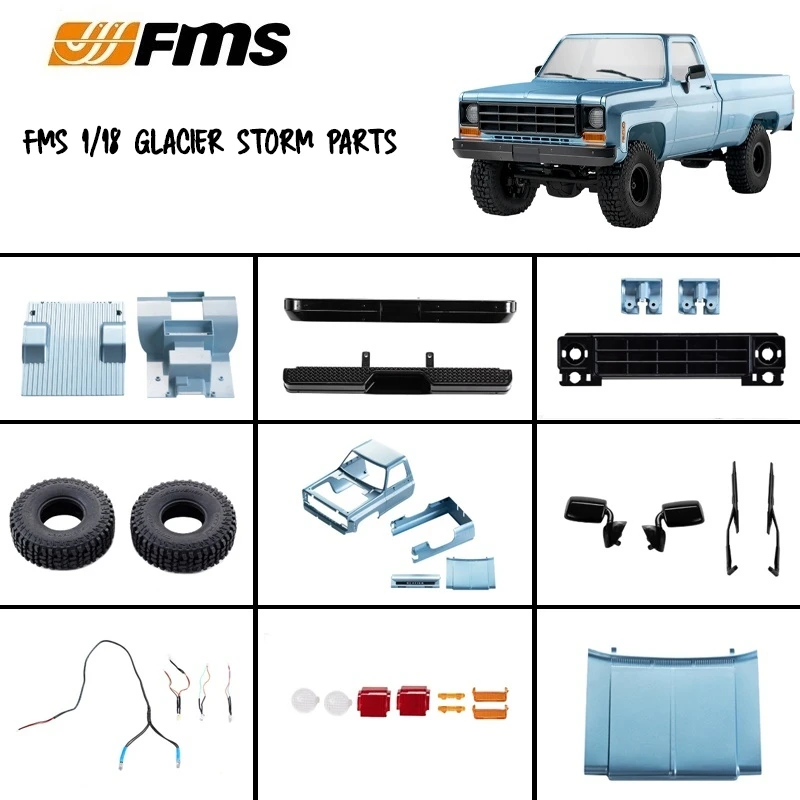 Fms 1/18 lodowiec Storm akumulator opona samochodowa Model Rc osłona piasty silnika wycieraczka części odbiornika lusterka wstecznego