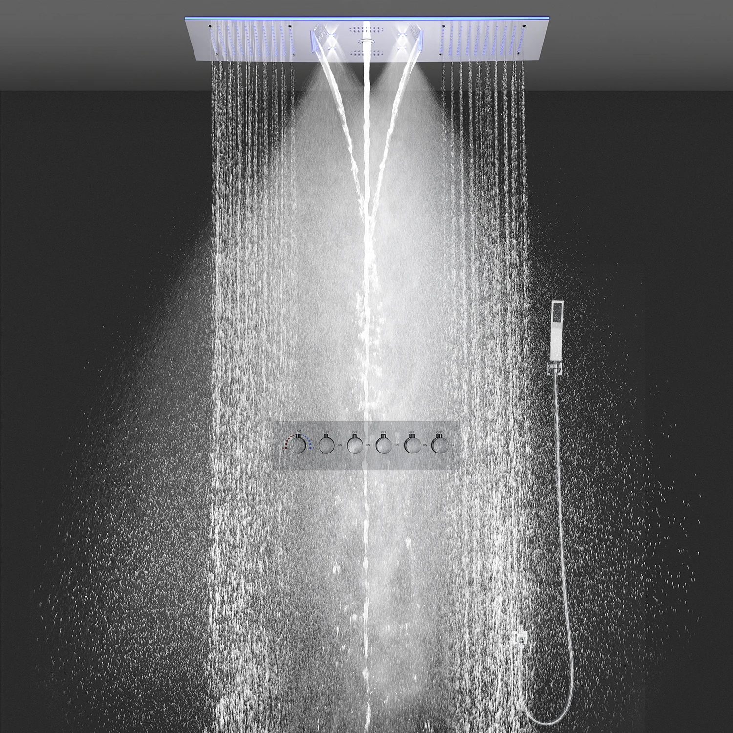 Bathroom Ceiling Concealed 36x12Inch 900x300mm Bluetooth Music LED Shower Head Panel Kit Thermostatic Mixer Valve