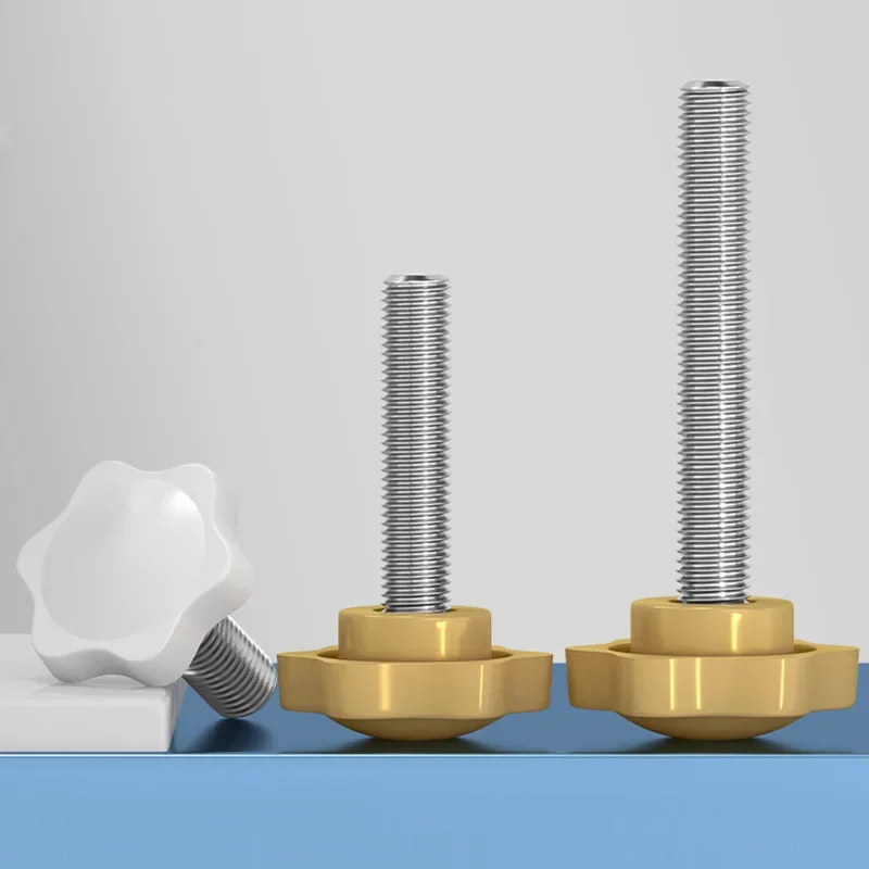5/10Pcs Carbon Steel M4 M5 M6 M8 M10 Six-Star Shape Thread Clamping Handle Bolt Plastic Hand Knob Tightening Screw White