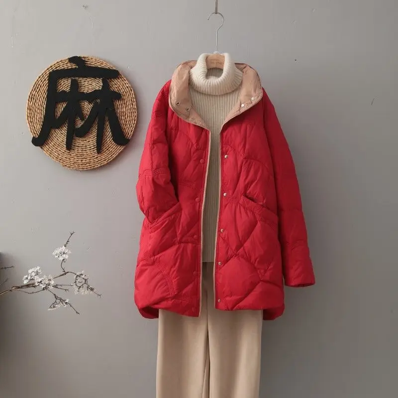 

2024 Winter Stand Collar Jacket Women Warm Femlae Midi-length White Duck Coats Ladies Loose Down Coat Outerwear G685