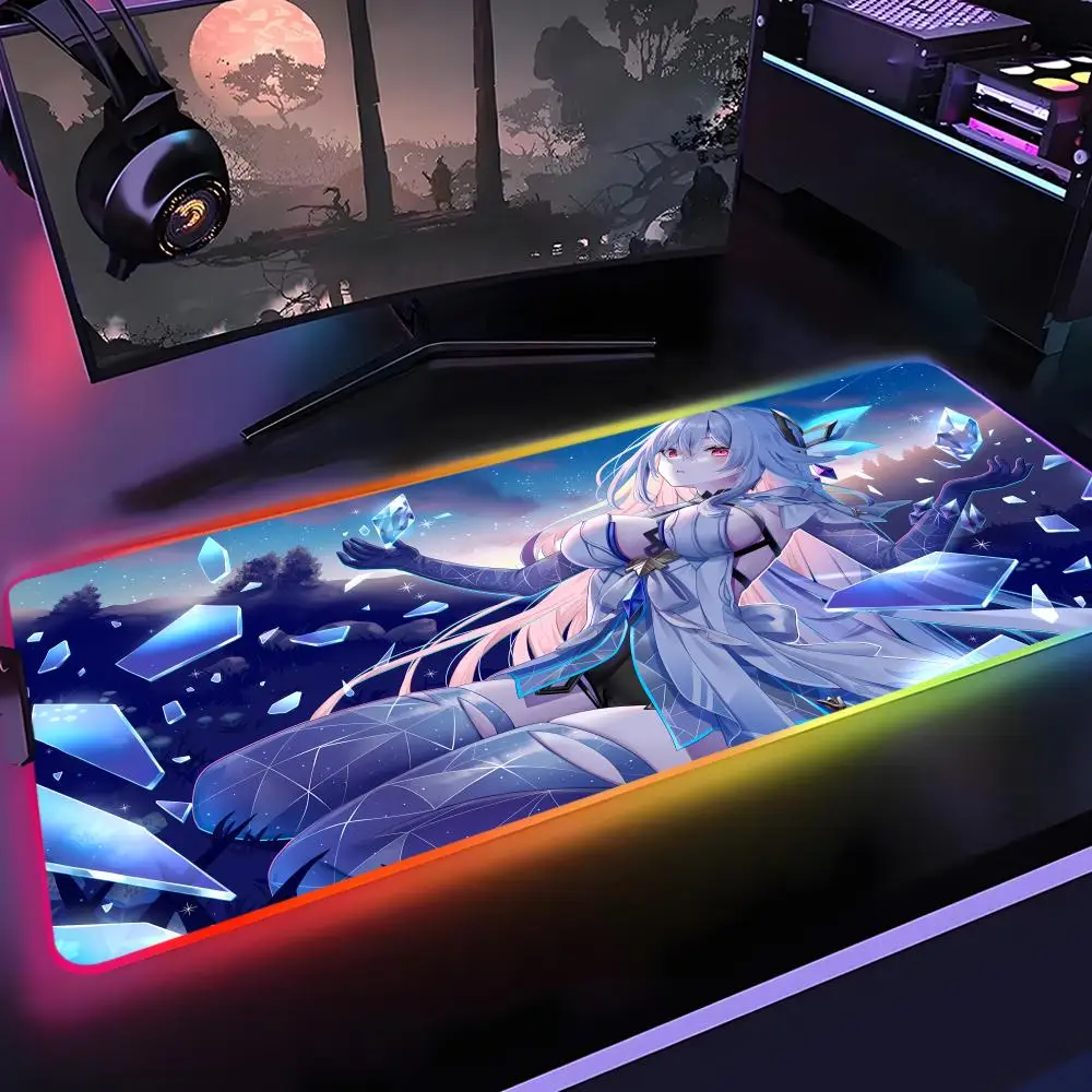 

Коврик для мыши Genshin Skirk, геймерский RGB-коврик для стола, светодиодный коврик для мыши с подсветкой, игровые аксессуары, большой коврик для мыши с подсветкой