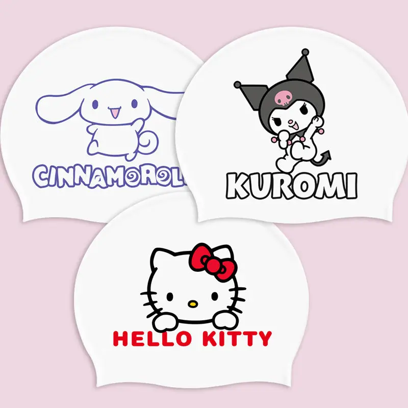 

Summer Kuromi Cinnamoroll Kt Adult Swimming Cap Silicone High Elasticity Water Proof Oversized Swim Cap for Women