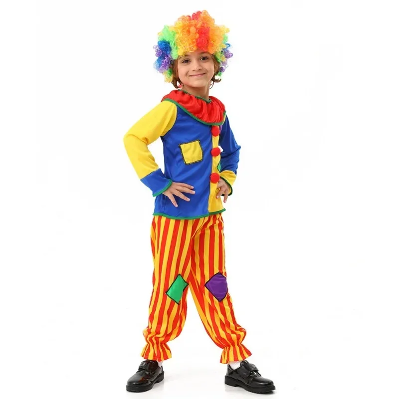 Boy Clown Cosplay Costumes Wig Girl Halloween Role Play Costume Stage Performance Sets Son Girls Circus Magic Show Funny Outfit