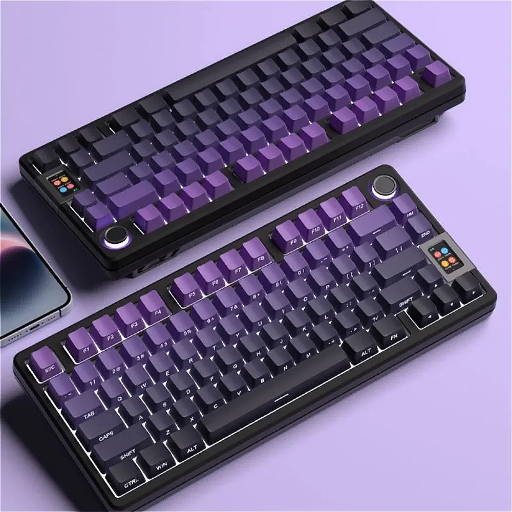 

GEFENSI Black Purple Side Engraved Translucent OEM Keycaps 130 Keys PBT Small Full Set Keycaps For 60/64/84/98/108 Mechanical Ke