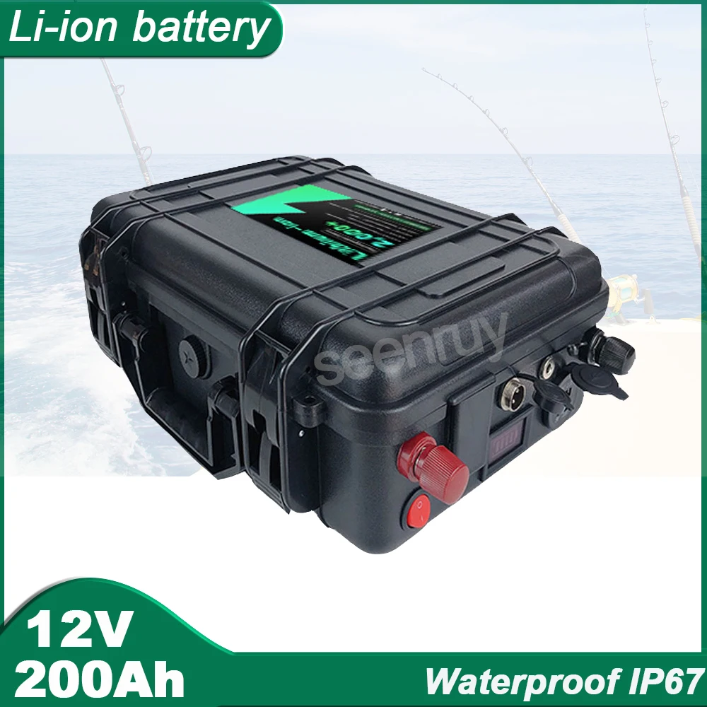 Waterproof IP67 12V 200AH Li-ion With Charger High Capacity ABS Lithium Polymer Battery For Sea Scooter Hydrofoil Fishing Boat