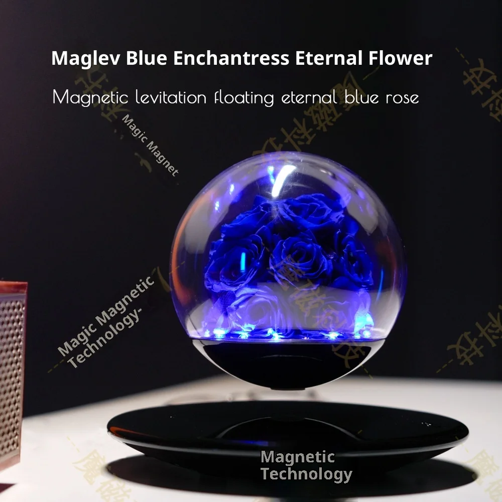 Magnetic Levitation Crystal Ball Immortal Flower Blue Rose Chinese Valentine's Day Gift Light Luxury Birthday Gift Home Decor