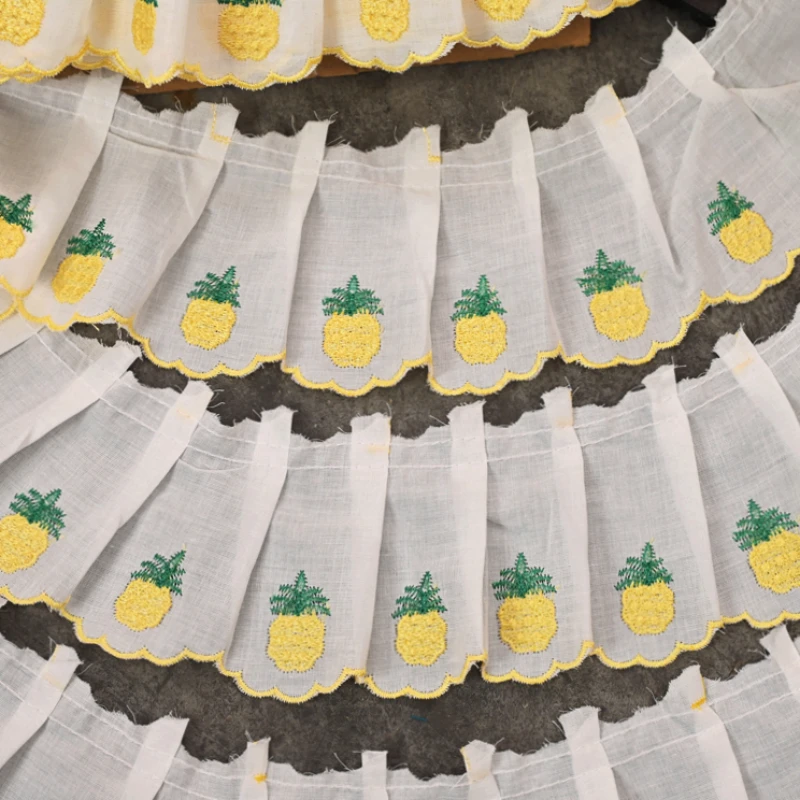 Cotton Strawberry Pineapple Embroidered Ruffled Lace Trim, Children's Clothes, Cloth Art Skirt, Decoration Materials, Off White