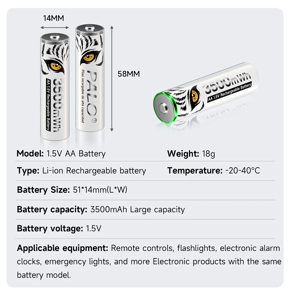 PALO 3500mWh 1.5V AA Lithium ion Rechargeable Battery AA Li-Ion Batteries AA Cell With 4 Slots 1.5V AA AA Li-Ion Battery Charger